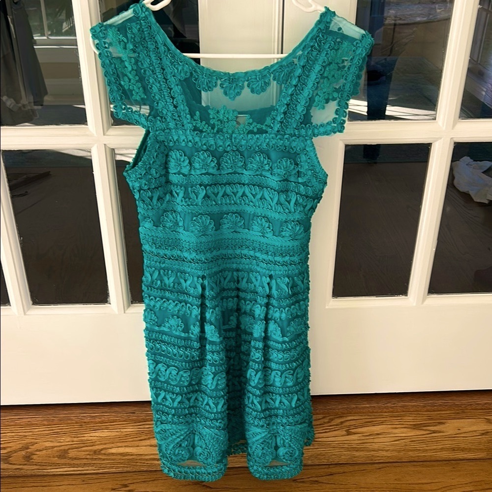 Anthropologie Turquoise Blue-Green Ruffled Tiered Sleeveless Dress, size 4P🌿